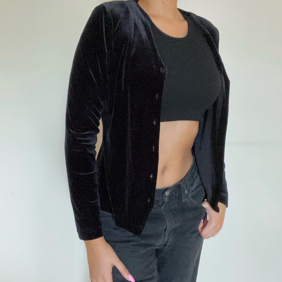 Velvet Button Up Black Cardigan - Picture 2 of 4